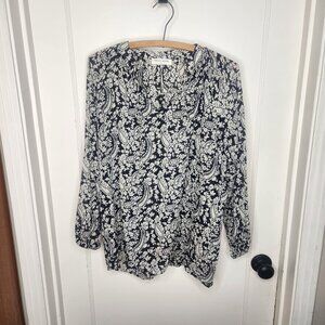 Maison Hotel Black Paisley Blouse, Size Small